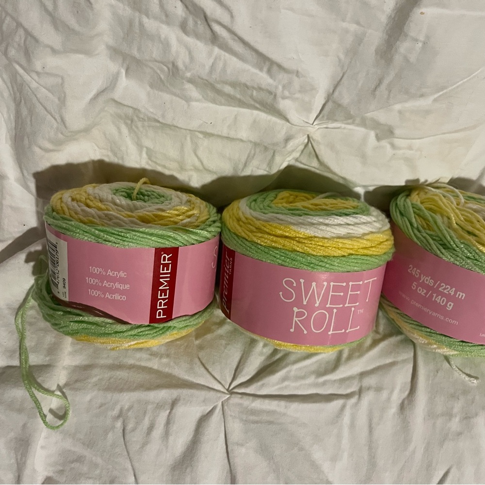 Premier Sweet Roll Variegated Acrylic Yarn - Pastel Yellow, Green & White